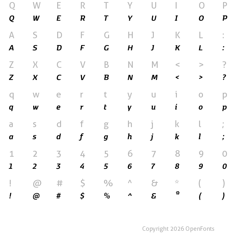 Character Map of Kobenhavn C Bold Italic