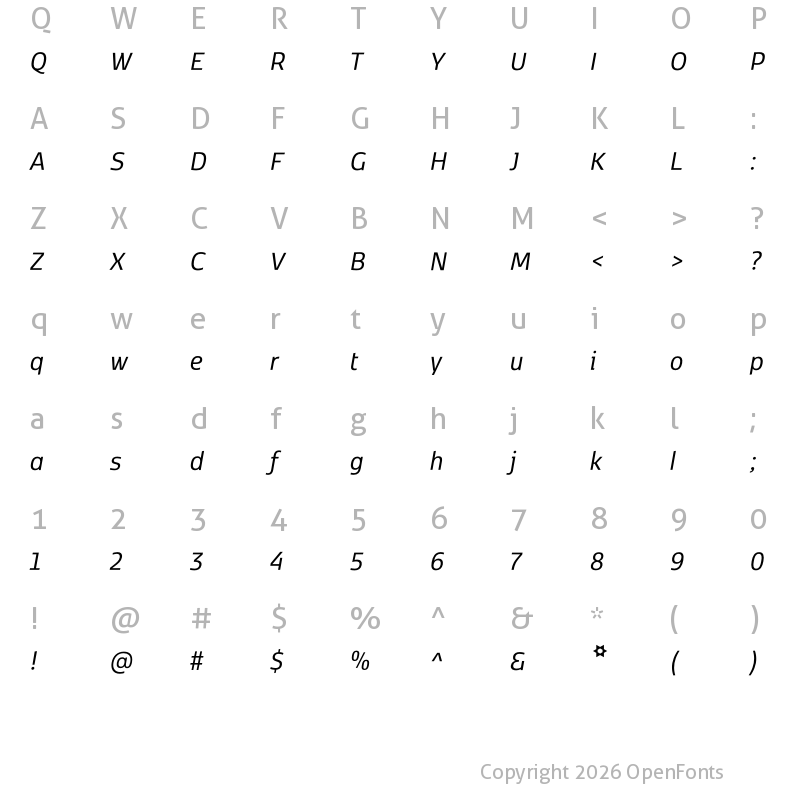 Character Map of Kobenhavn CS Regular Italic