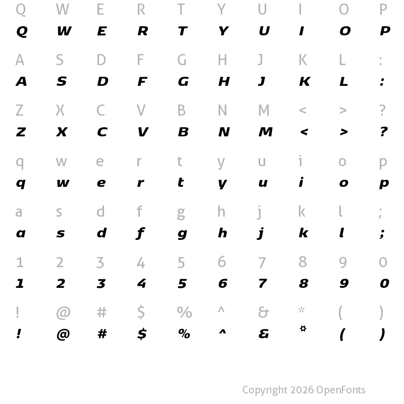 Character Map of Kobenhavn Sans Black Italic