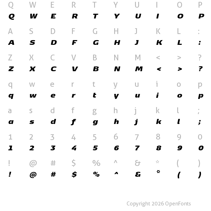 Character Map of Kobenhavn Sans ExtraBlack Italic