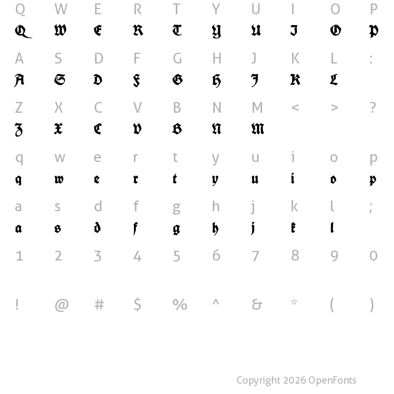 Character Map of Koch-Schrift Reduced Regular