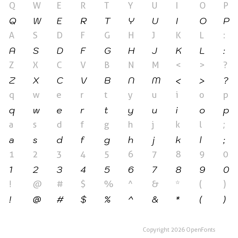 Character Map of Kodchasan Italic