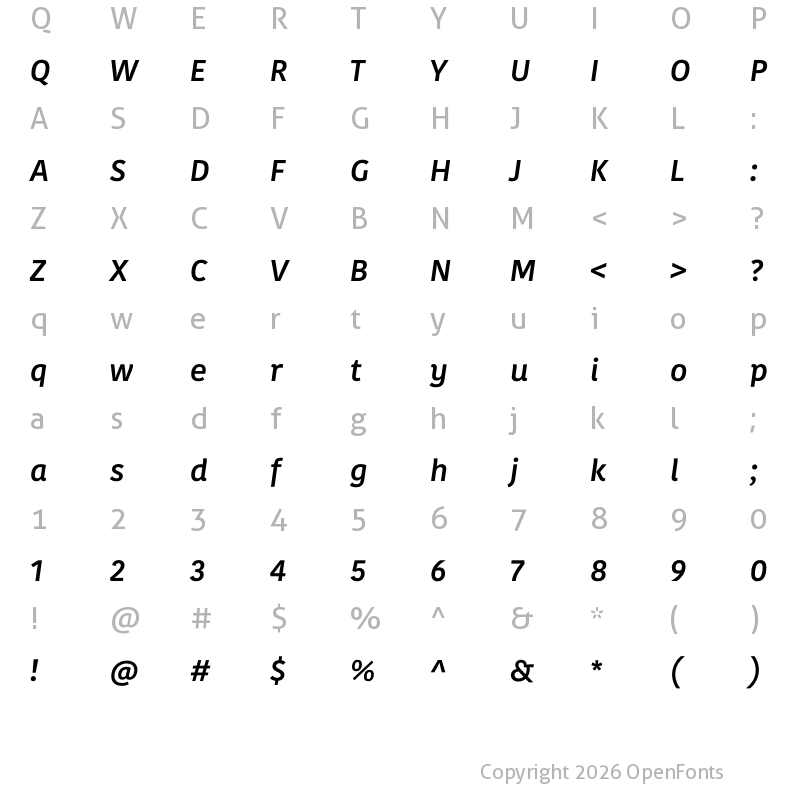 Character Map of Kohinoor Semibold Italic