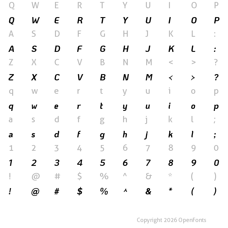 Character Map of KoHo Bold Italic