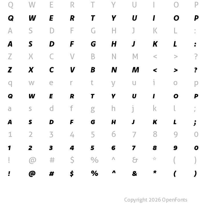 Character Map of Komet Heavy SC Italic