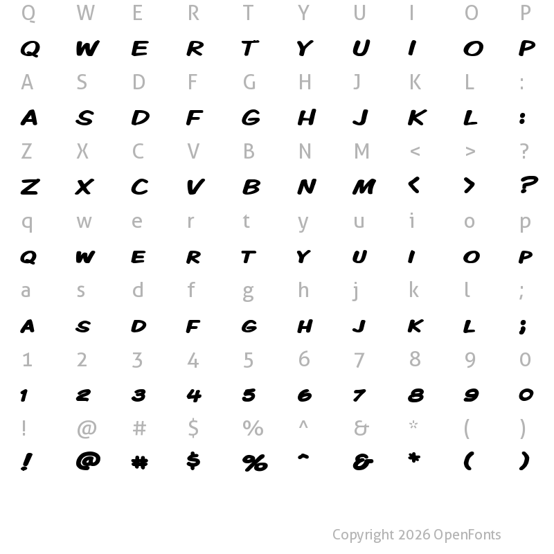 Character Map of Komika Display Kaps Wide Bold