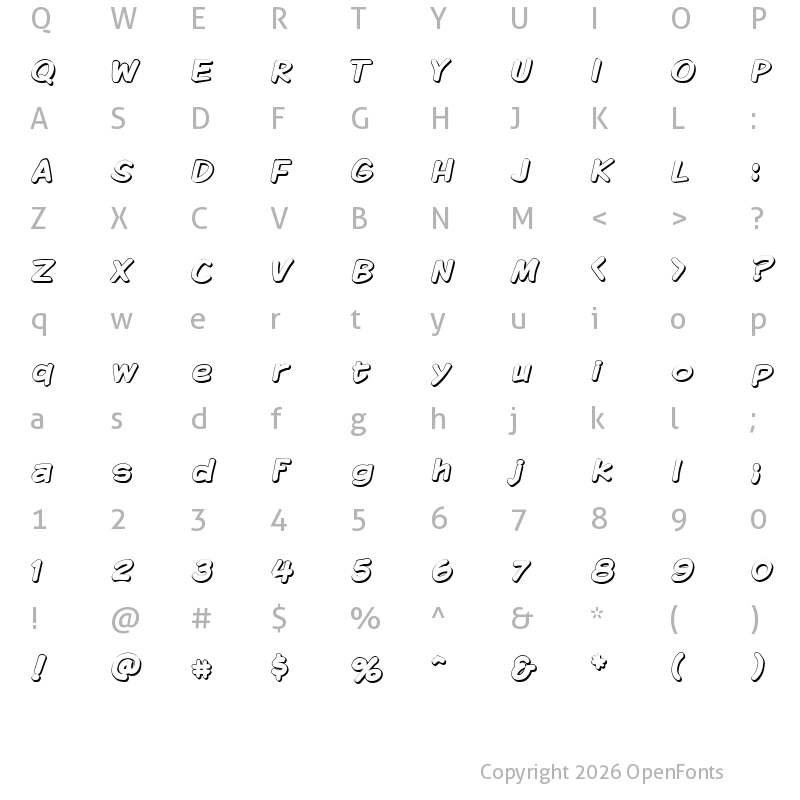 Character Map of Komika Display - Shadow Regular