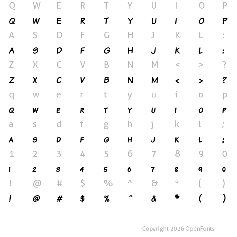 Character Map of Komika Text Kaps Bold