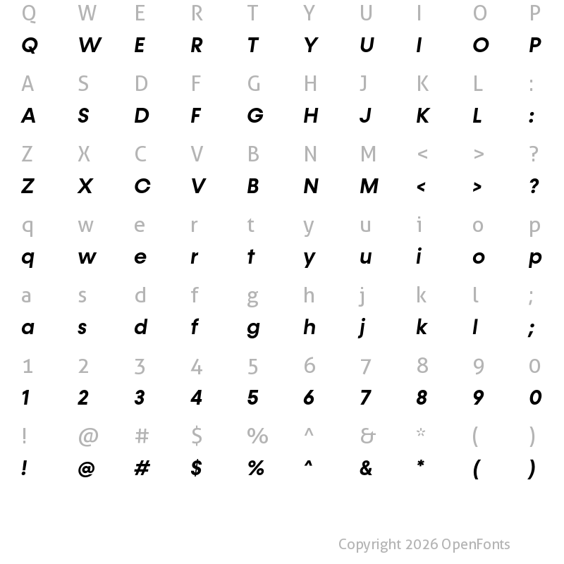 Character Map of Konnect SemiBold Italic