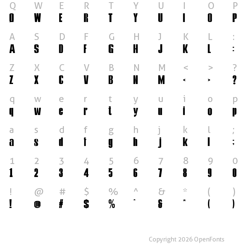 Character Map of Kontes Compressed Bold Regular
