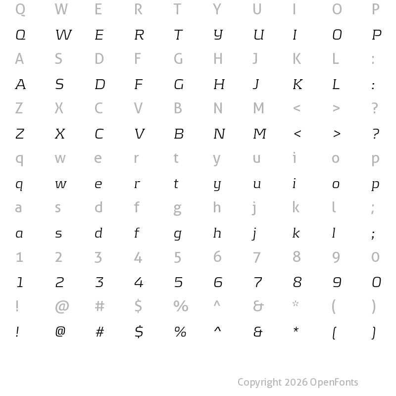 Character Map of Kontrapunkt Light Italic