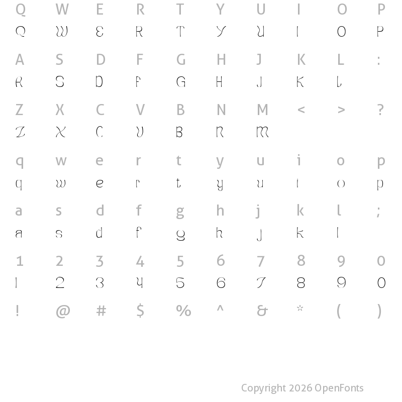 Character Map of Koumon Extra Light