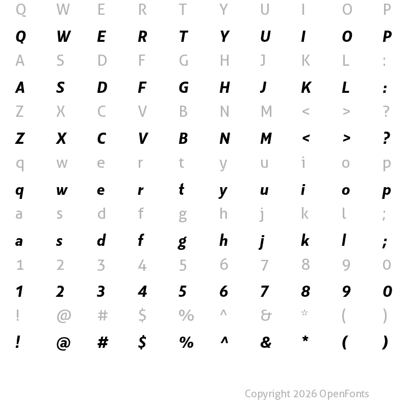 Character Map of Kranto Bold Display Italic