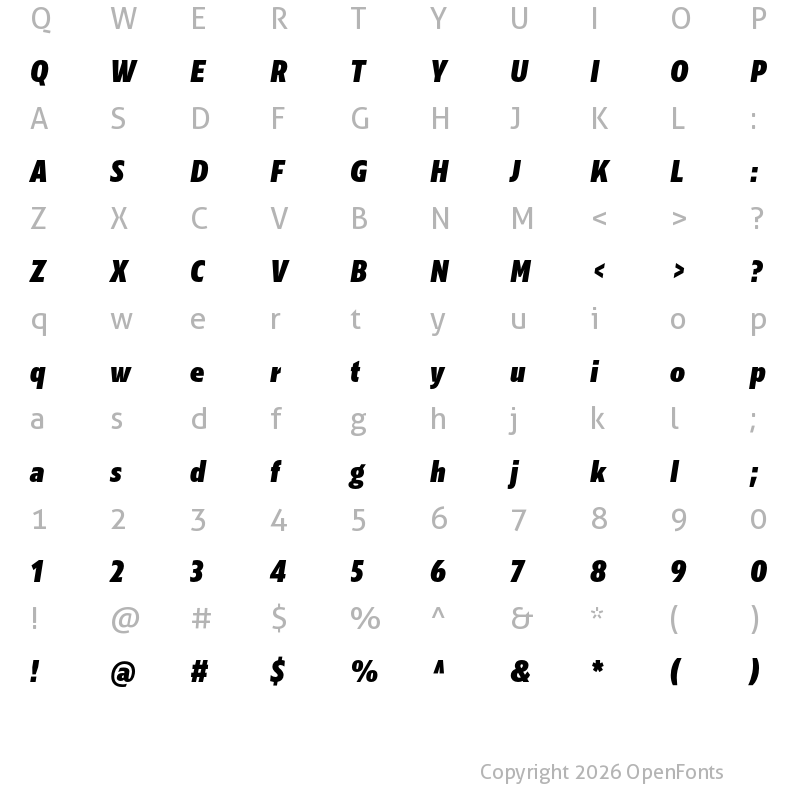 Character Map of Kranto Cond Black Normal Italic