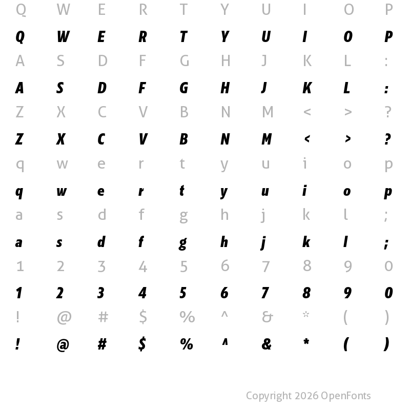 Character Map of Kranto Cond ExtraBold Normal Italic