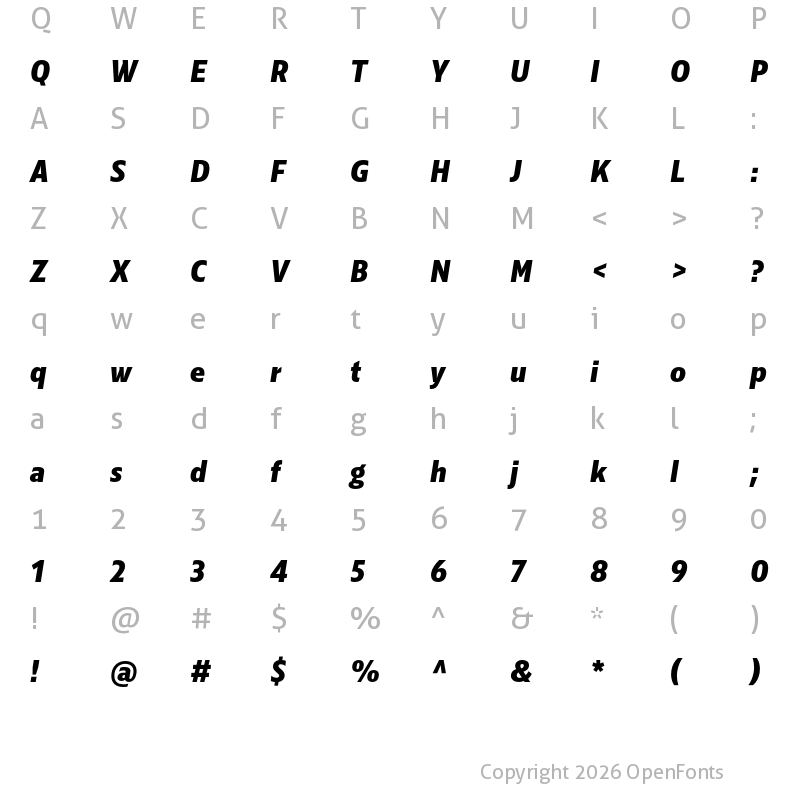 Character Map of Kranto SemiCond ExtraBold Normal Italic