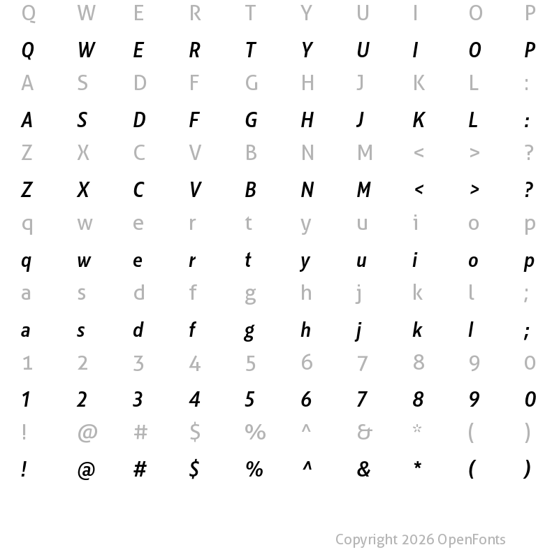 Character Map of Kranto SemiCond Medium Normal Italic