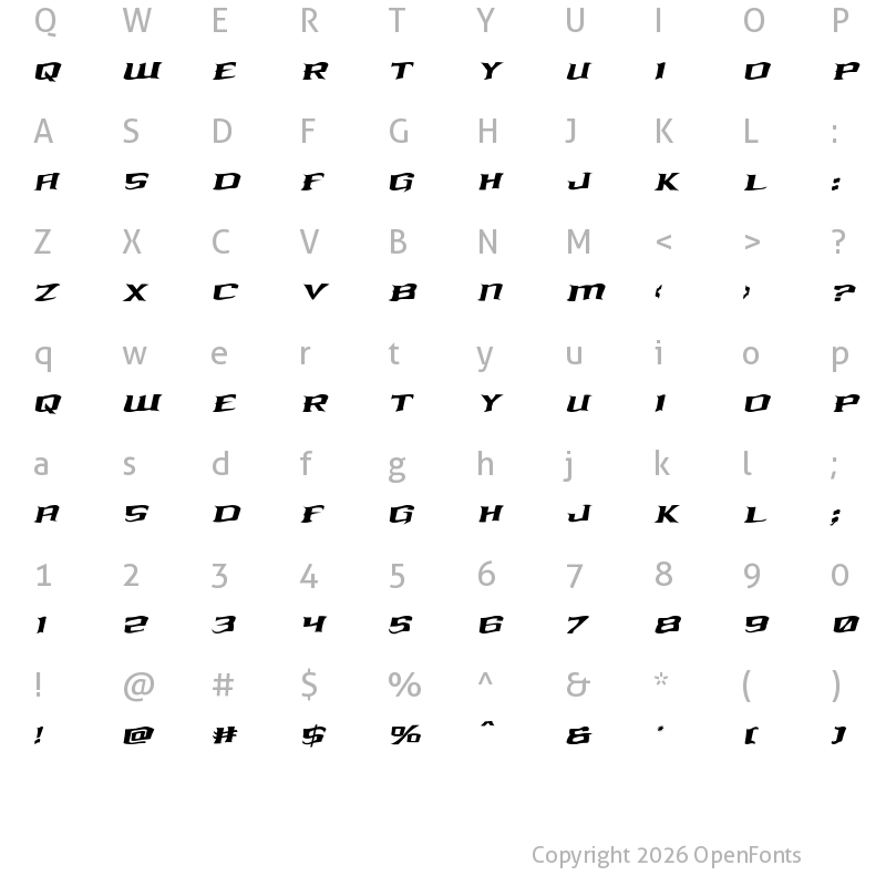 Character Map of Kreature Kombat Warped Italic Italic