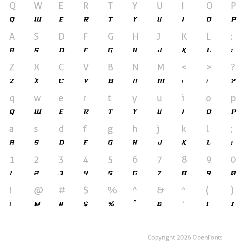 Character Map of Kreature Kombat Xtra-Condensed Italic Condensed Italic