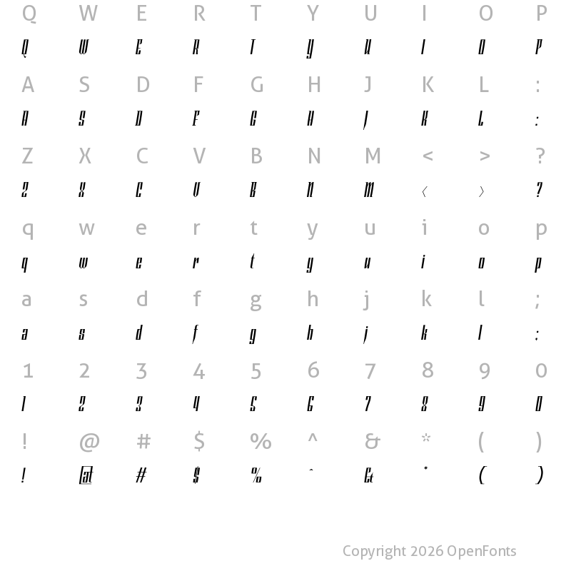 Character Map of Kroegbainder Italic