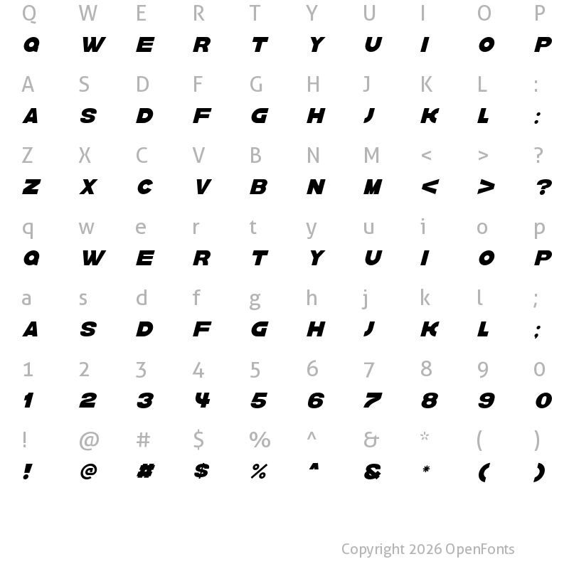 Character Map of krown oblique Bold