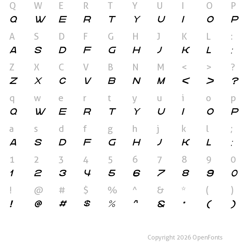 Character Map of krown oblique Thin