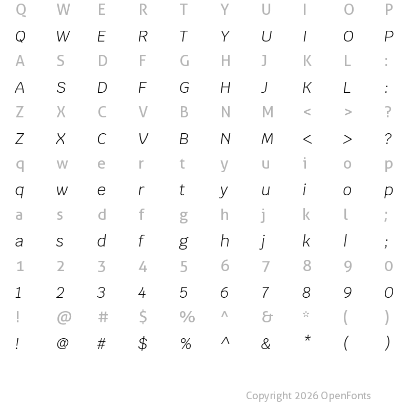 Character Map of Krub Light Italic