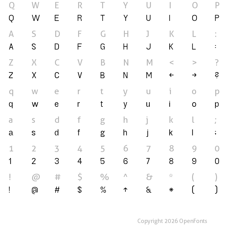 Character Map of KT Projekt Light