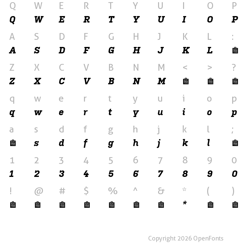 Character Map of Kulturista TRIAL Bold Italic