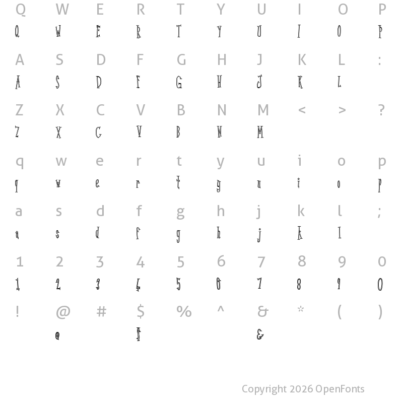 Character Map of Kunang Kunang outline Regular