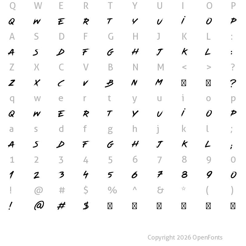 Character Map of Kungfont Regular