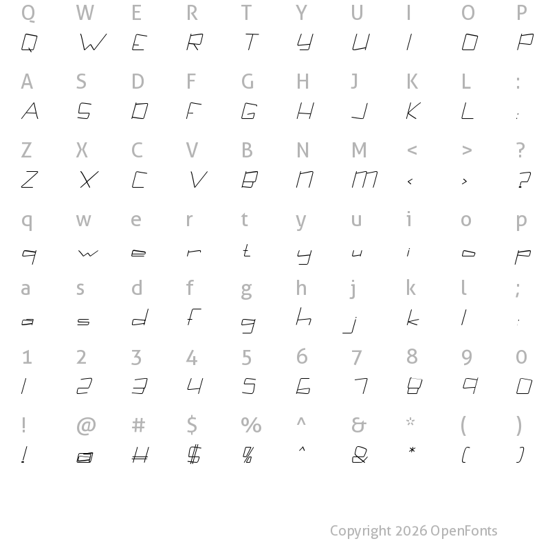 Character Map of Kuppel Extra-expanded Bold Italic