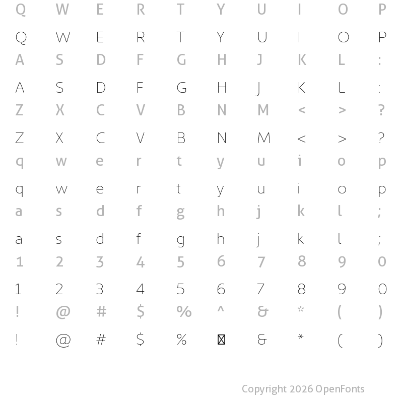 Character Map of Kyrial Sans Pro Ultra Light
