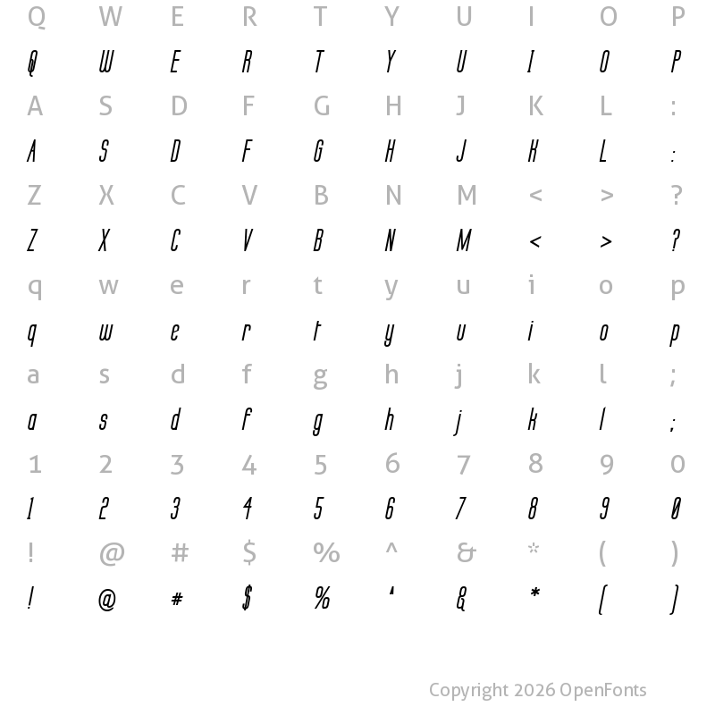 Character Map of Labtop Bold Italic
