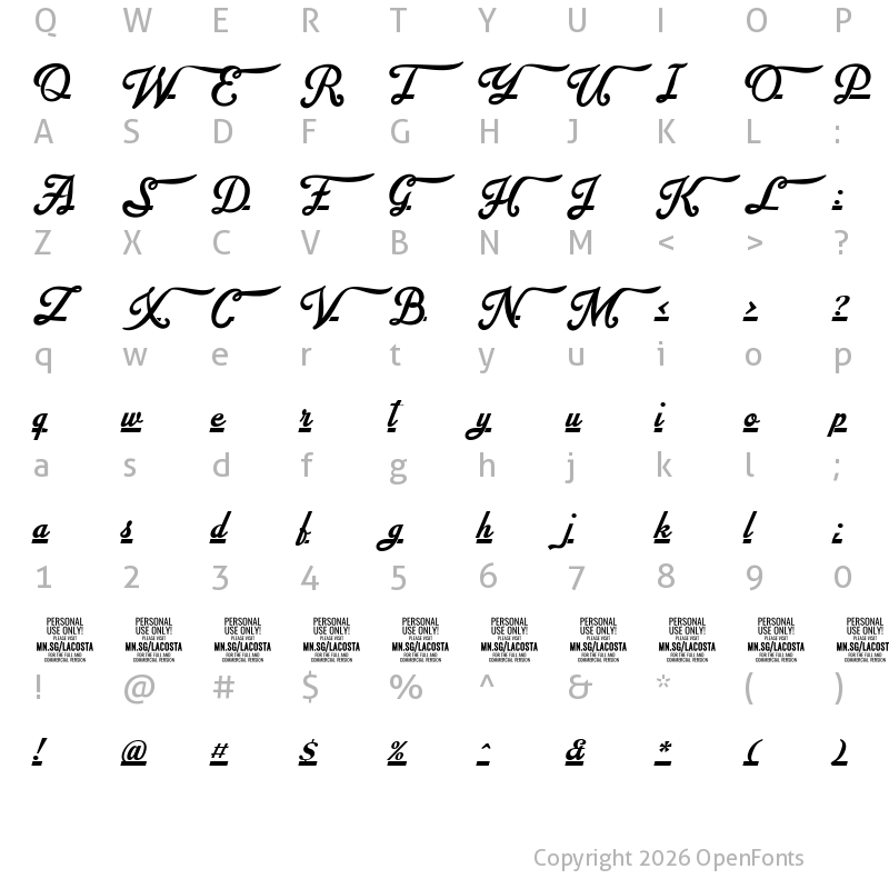 Character Map of Lacosta Line PERSONAL USE ONLY Regular