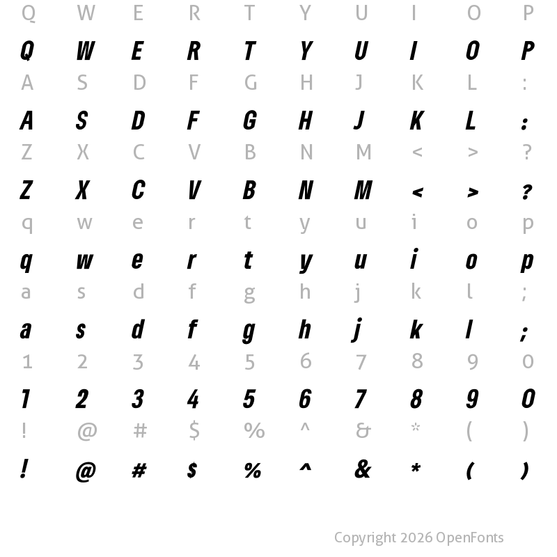 Character Map of Lama Sans Black Condensed Italic