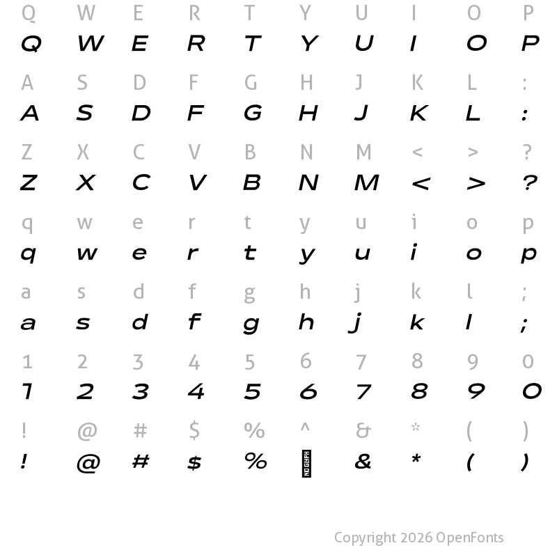Character Map of Lama Sans Bold Expanded Italic