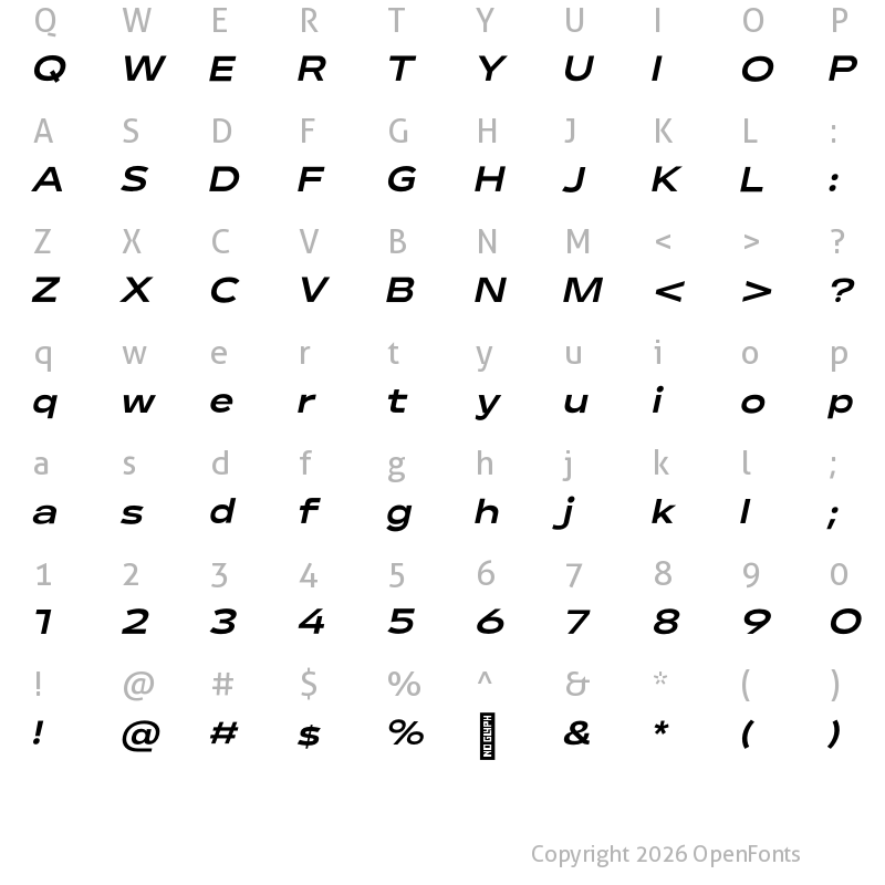 Character Map of Lama Sans ExtraBold Expanded Italic