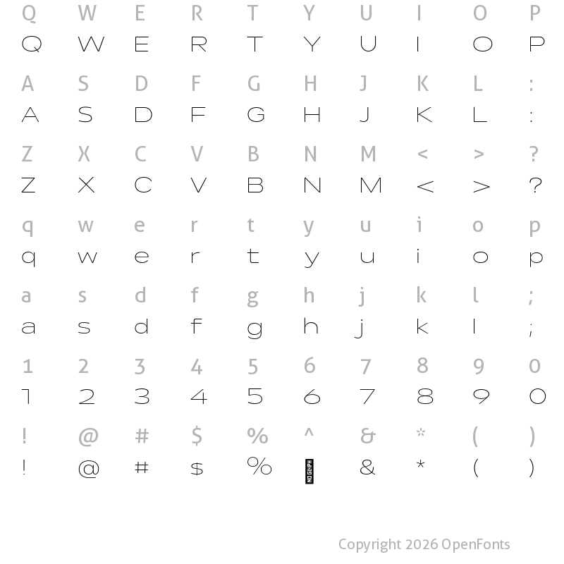 Character Map of Lama Sans ExtraLight Expanded