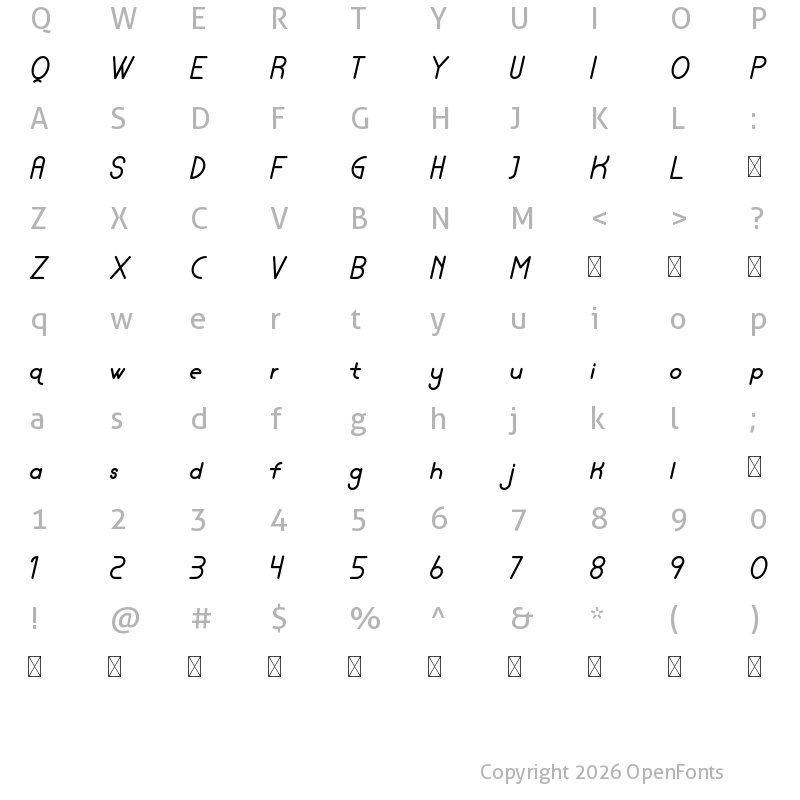 Character Map of Lamborgini Bold Italic