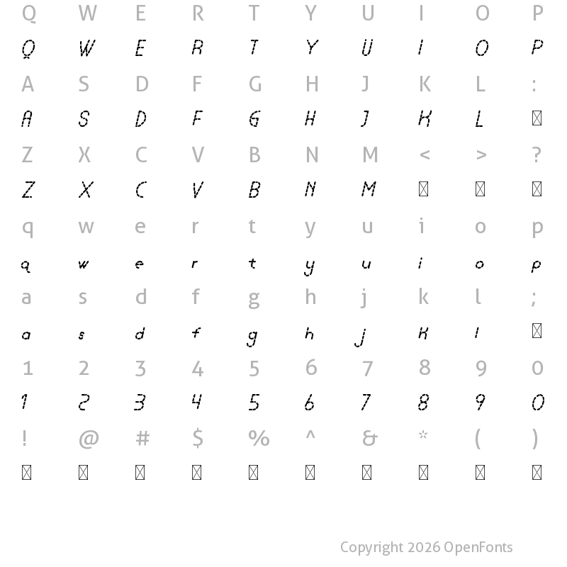 Character Map of Lamborgini Bold Italic Dash