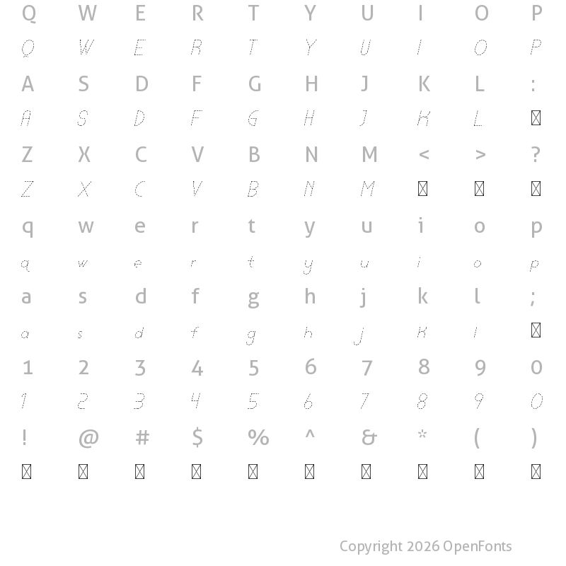 Character Map of Lamborgini Thin Italic Dash
