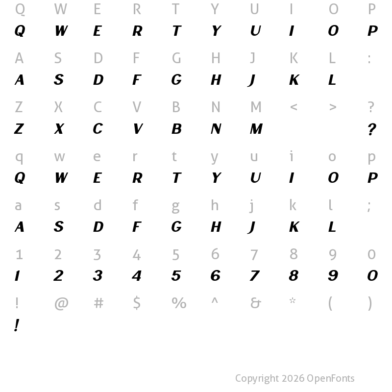 Character Map of Lancaste Sans Slant Demo Regular