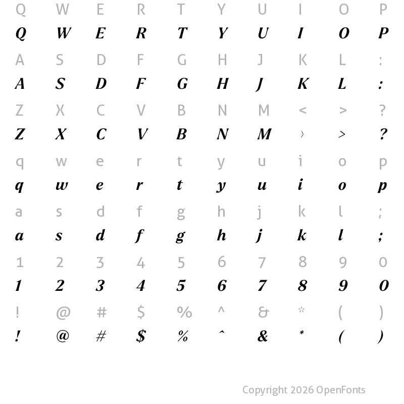 Character Map of Larken Bold Italic