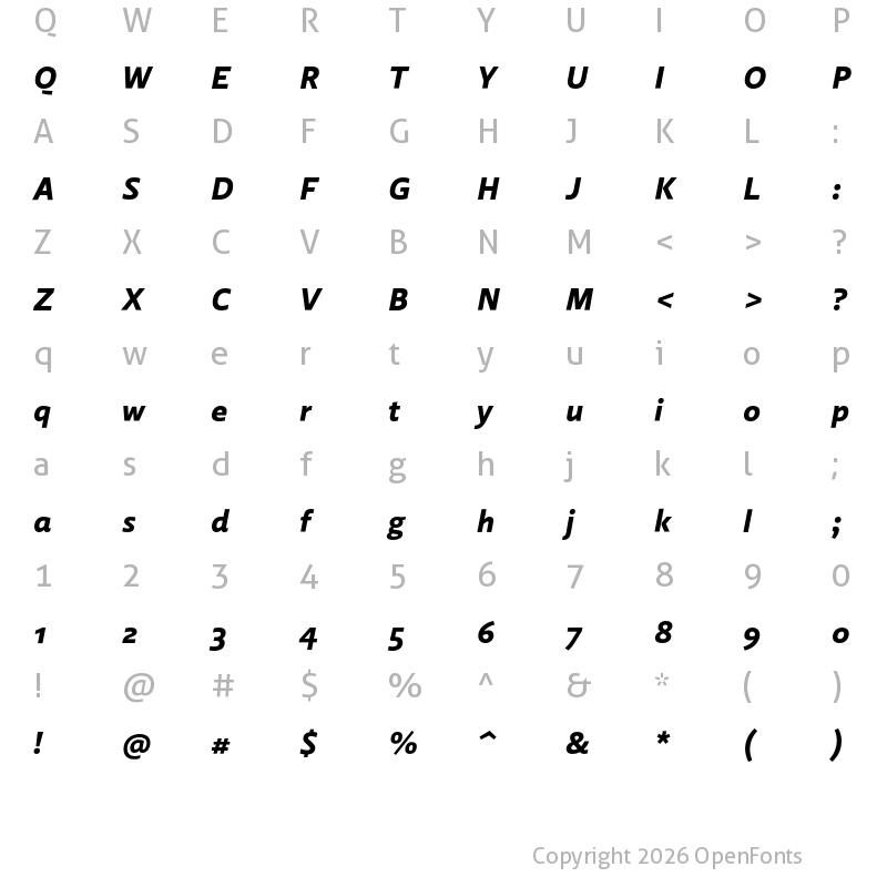 Character Map of Laski Sans ExtraBold Italic