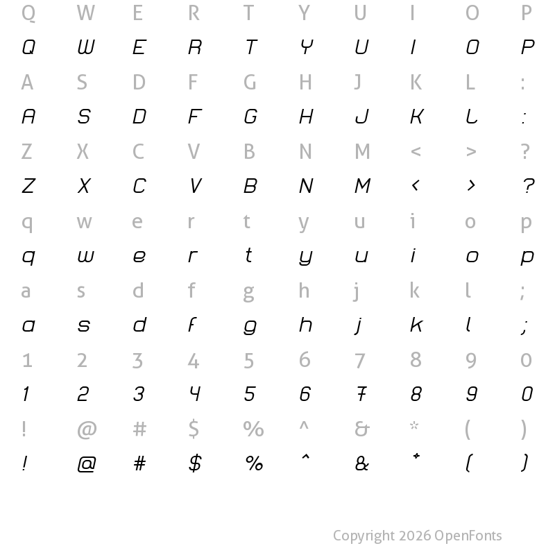 Character Map of Lastwaerk regular Oblique