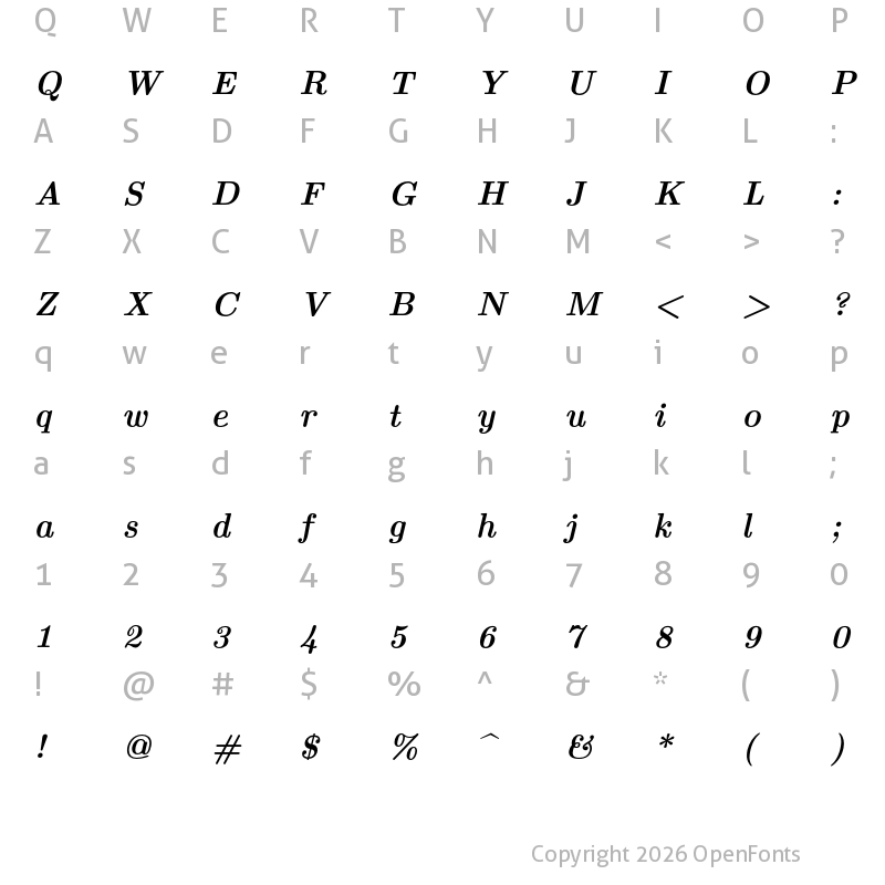 Character Map of Latin Modern Roman 10 Bold Italic