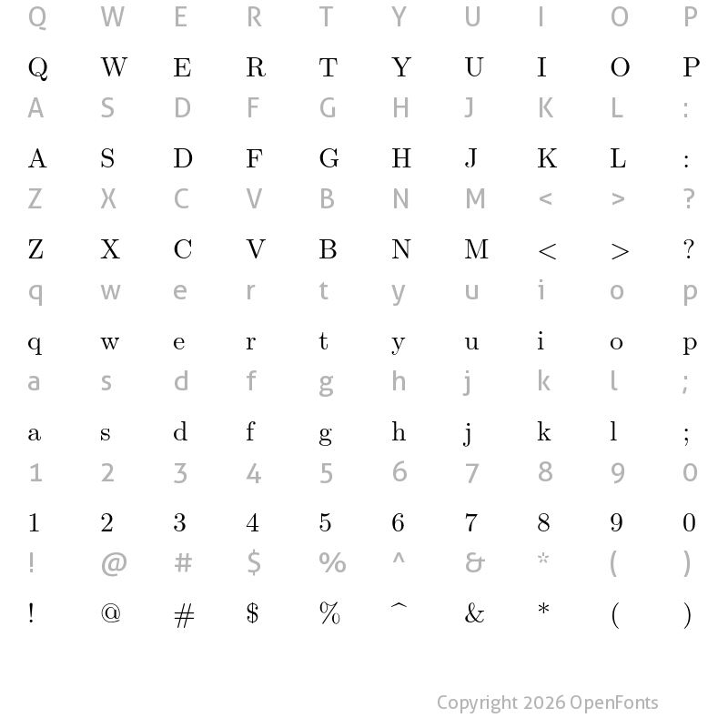 Character Map of Latin Modern Roman 10 Regular