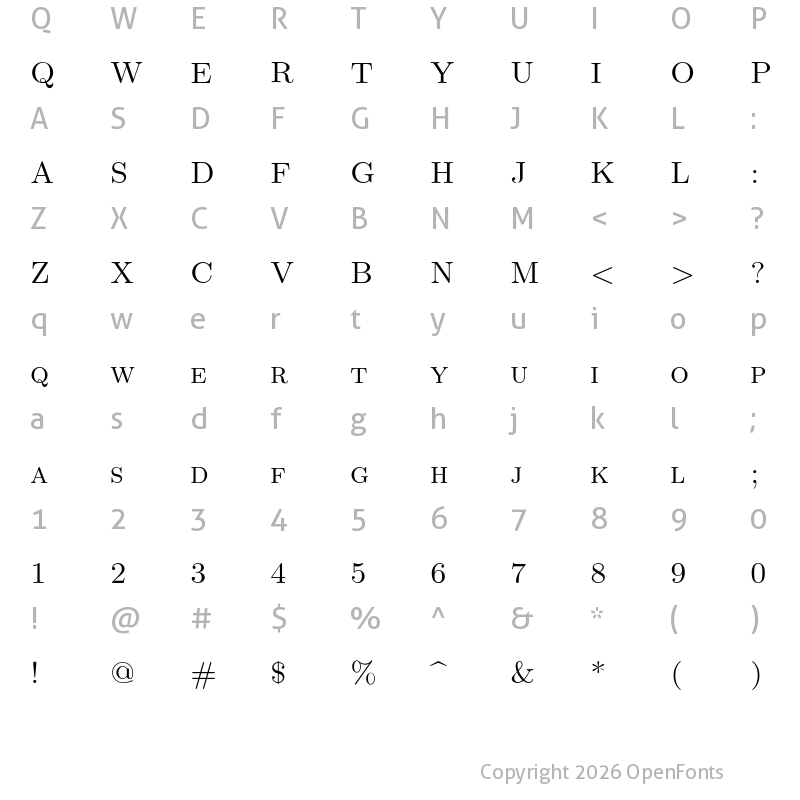 Character Map of Latin Modern Roman Caps 10 Regular