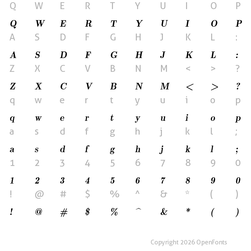 Character Map of Latin Modern Roman Demi 10 Oblique